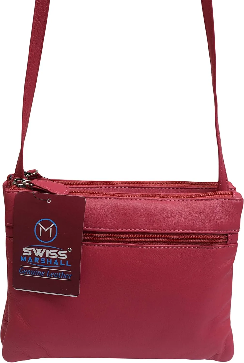 Genuine Leather Womens Purse Double Zipper Top Pockets Crossbody Shoulder Bag for Ladies