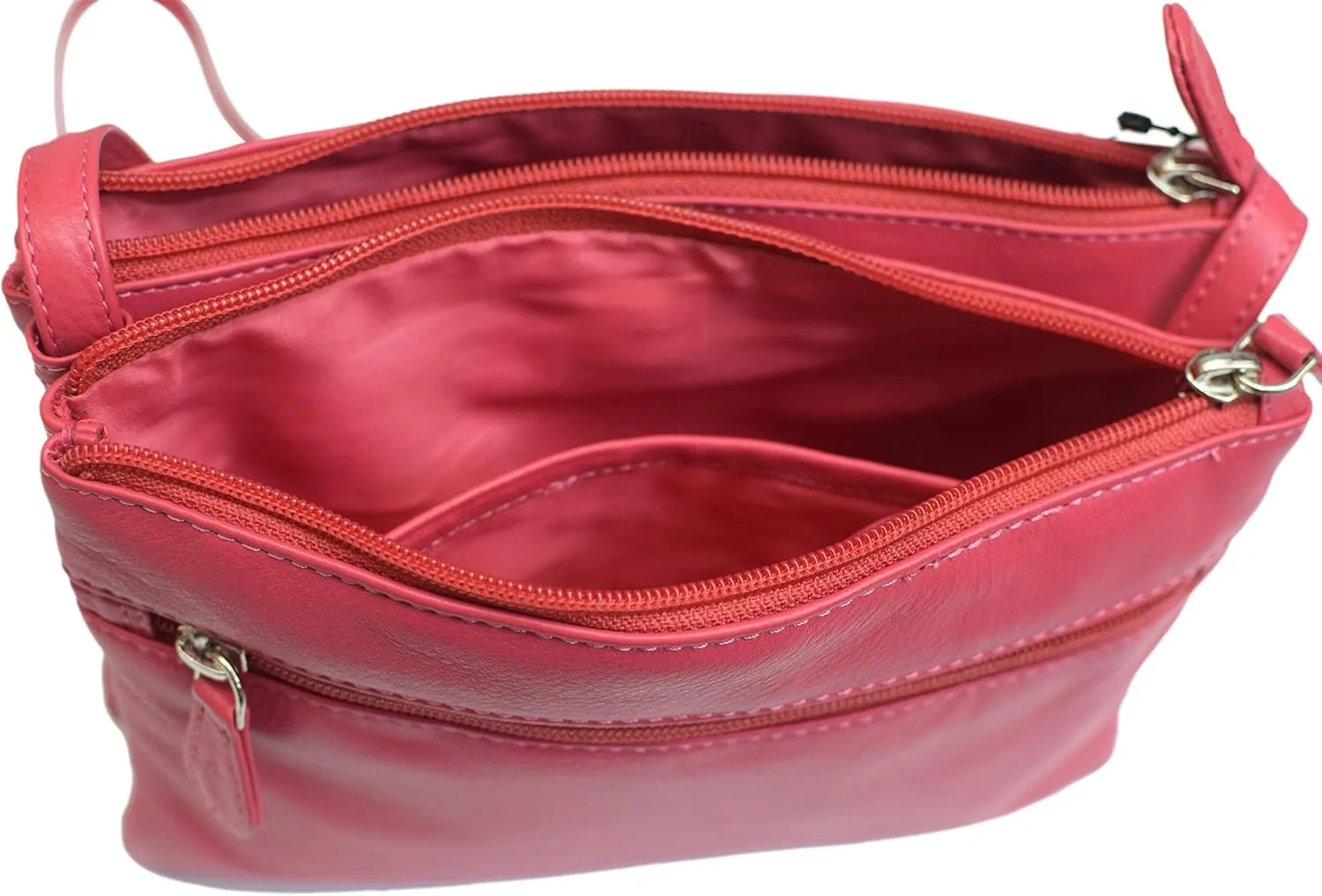 Genuine Leather Womens Purse Double Zipper Top Pockets Crossbody Shoulder Bag for Ladies