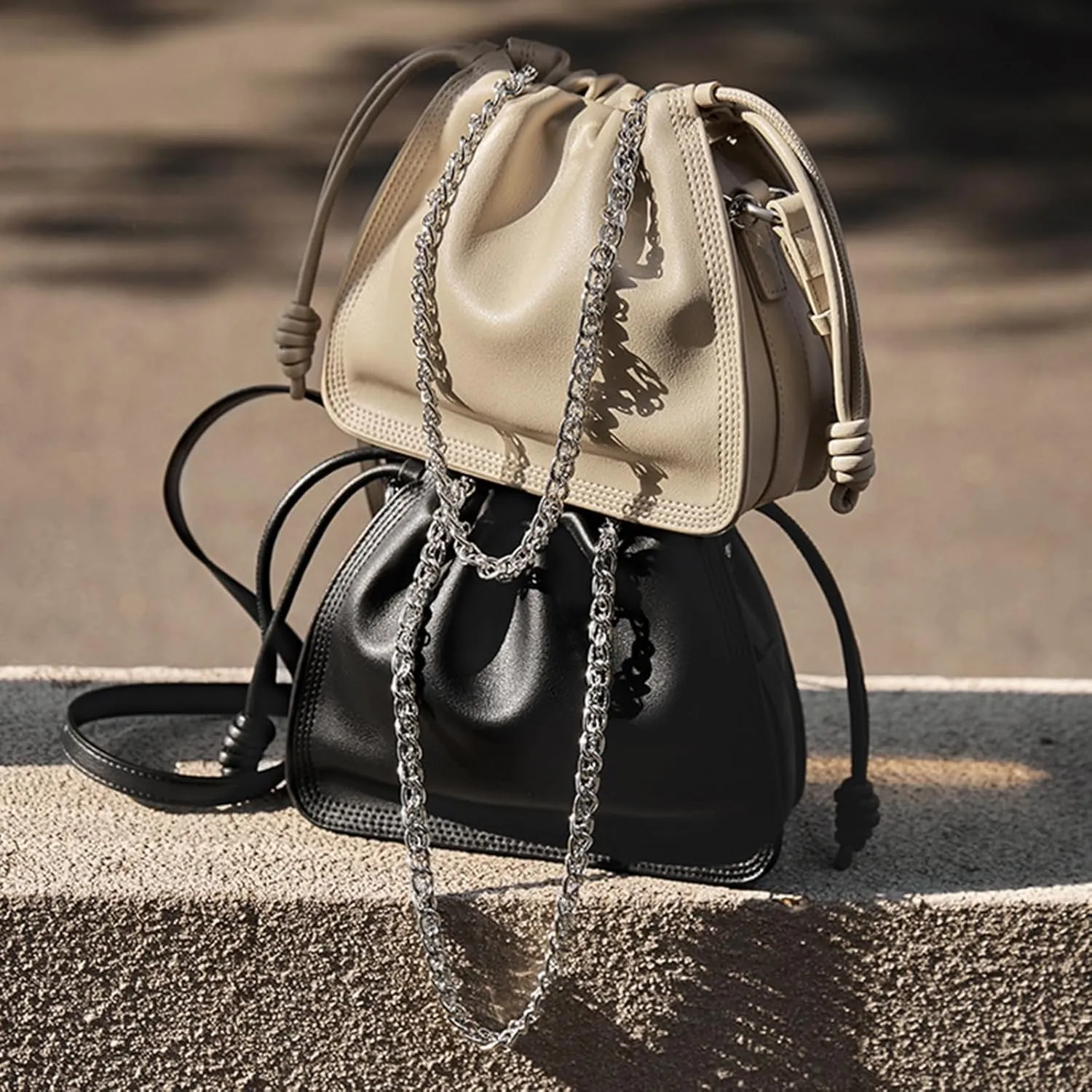 Genuine Shoulder Bag for Women,Soft Leather Ruched cloud crossbody bag,with chain handle handbag,purse.