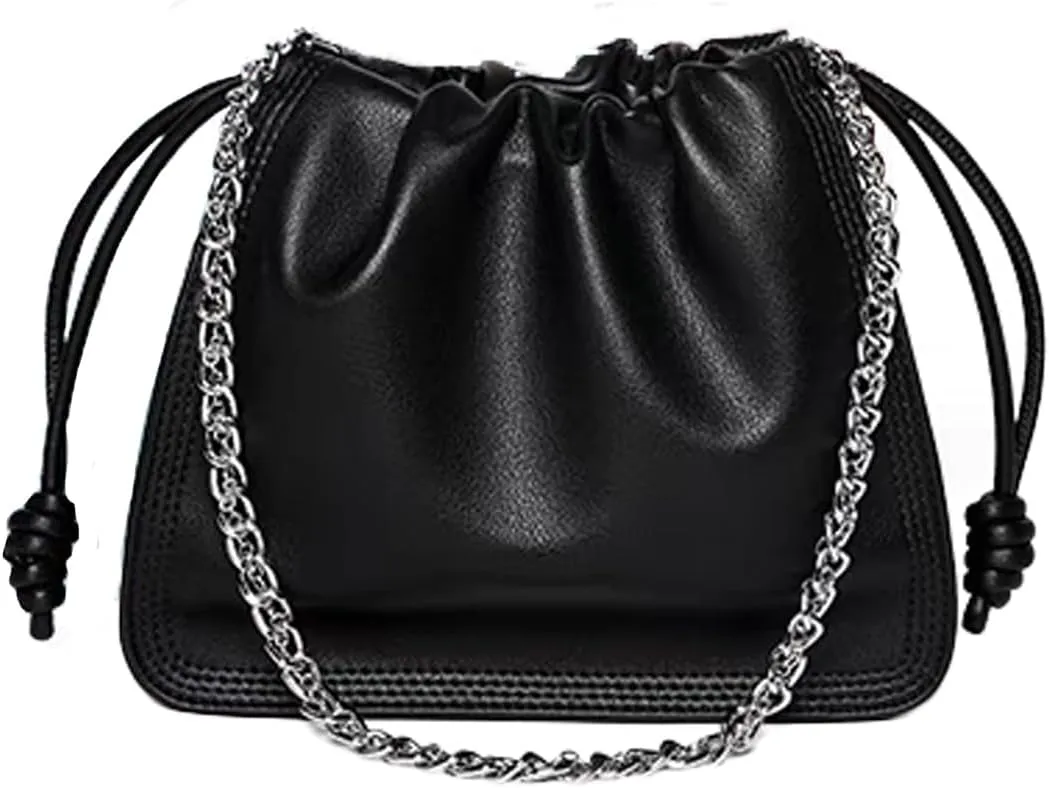 Genuine Shoulder Bag for Women,Soft Leather Ruched cloud crossbody bag,with chain handle handbag,purse.