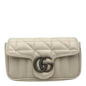 GG Marmont Super Mini White Crossbody Bag in Calfskin, Silver hardware