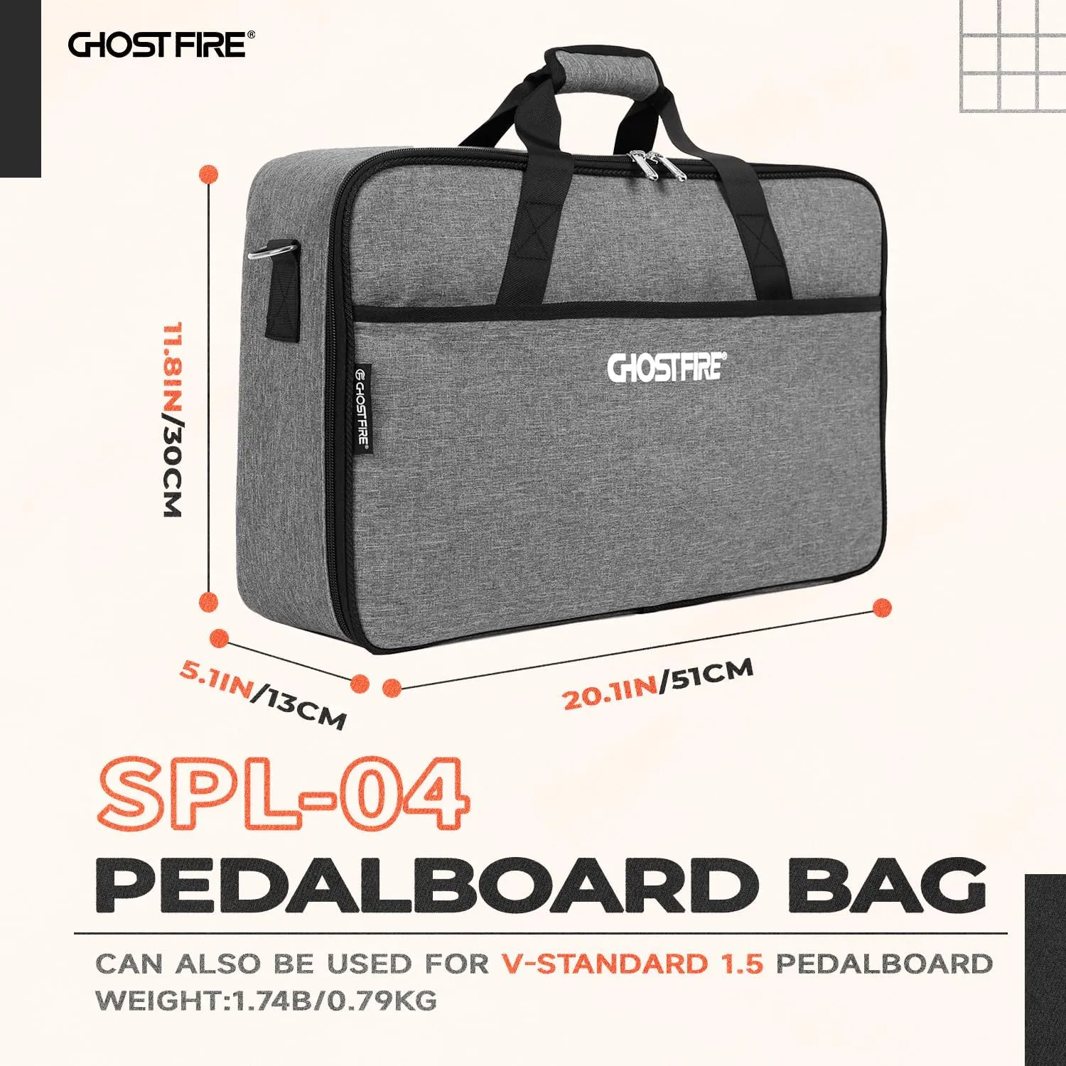Ghost Fire Guitar Pedal Board Bag Effect Pedalboard Bag Accessory Storage Bag Carry Case 20.1x11.8x5.1in