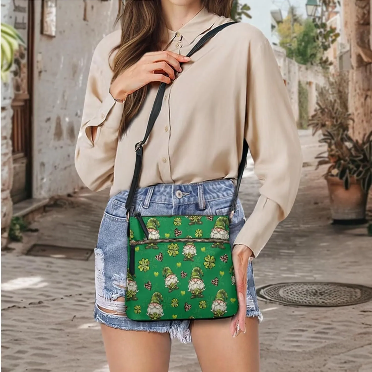 GIFTPUZZ Satchel Shoulder Bag for Women Zip Around Crossbody Purse Set for Ladies 2PCS St. Patrick's Day Gifts