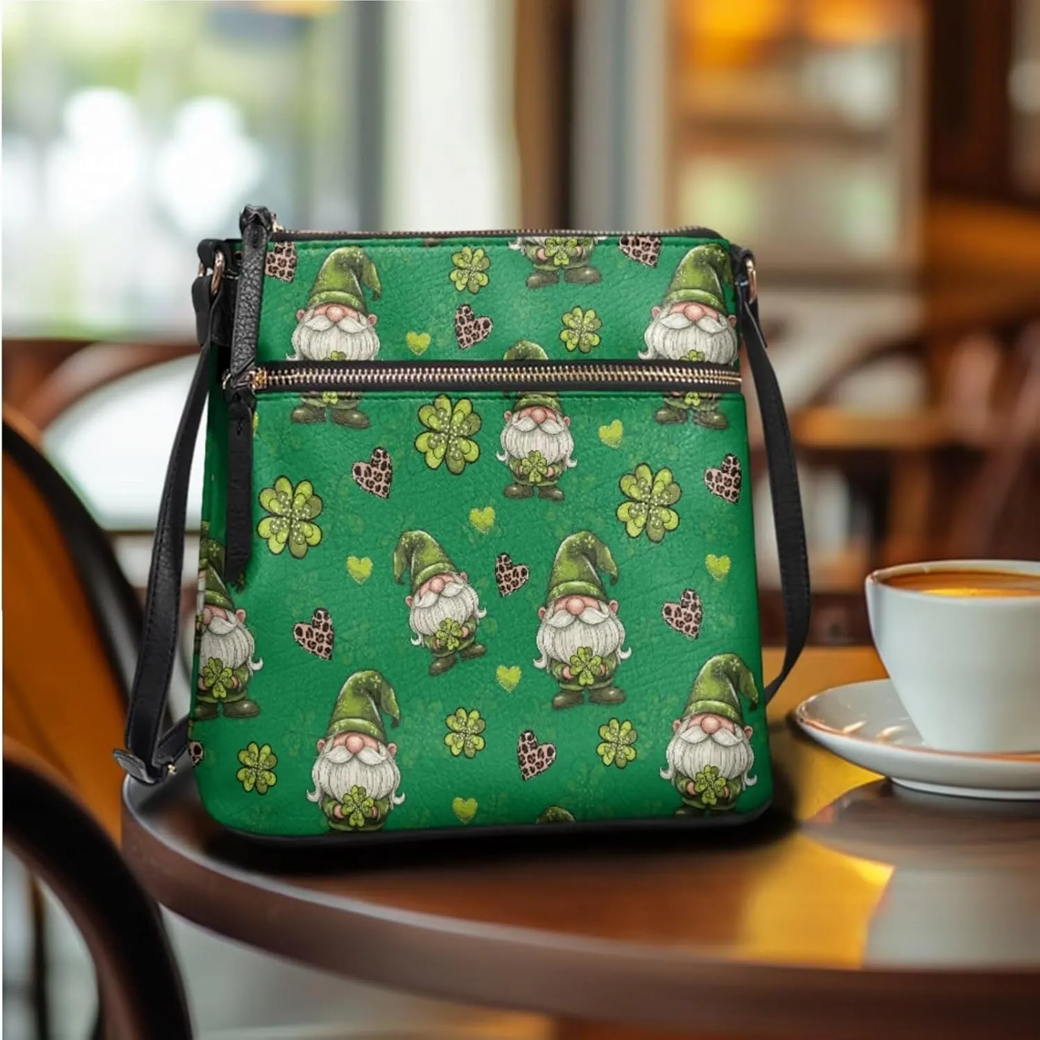 GIFTPUZZ Satchel Shoulder Bag for Women Zip Around Crossbody Purse Set for Ladies 2PCS St. Patrick's Day Gifts