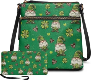 GIFTPUZZ Satchel Shoulder Bag for Women Zip Around Crossbody Purse Set for Ladies 2PCS St. Patrick's Day Gifts