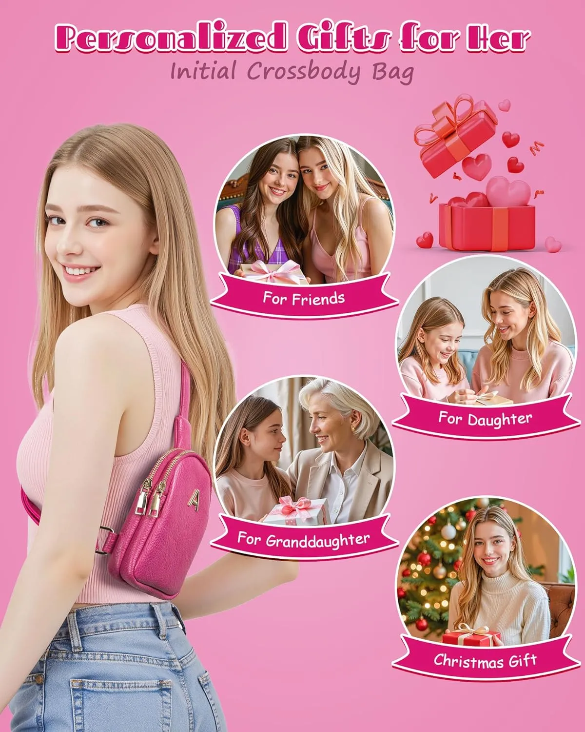 Gifts for 8 9 10 11 12 13 14 15 16 Year Old Girls, Initial Girls Crossbody Bag, Graduation Gifts for 5th 8th Grade, Birthday Gifts for Daughter Granddaughter, Tween Teen Girls Trendy Stuff