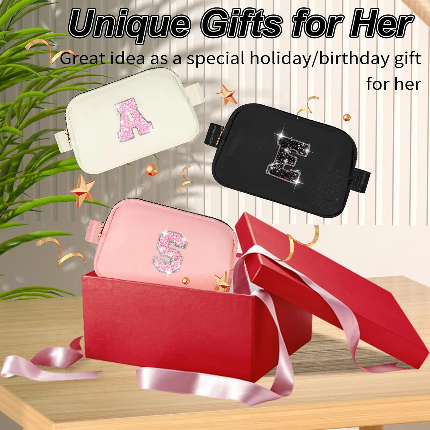 Gifts for Girls Teens Kids - Birthday Gifts for Daughter Sister, Essentials for Her, Travel Essentials, Cute Teen Trendy Stuff Waist Packs Belt Bag Crossbody Bag | Black, Initial S