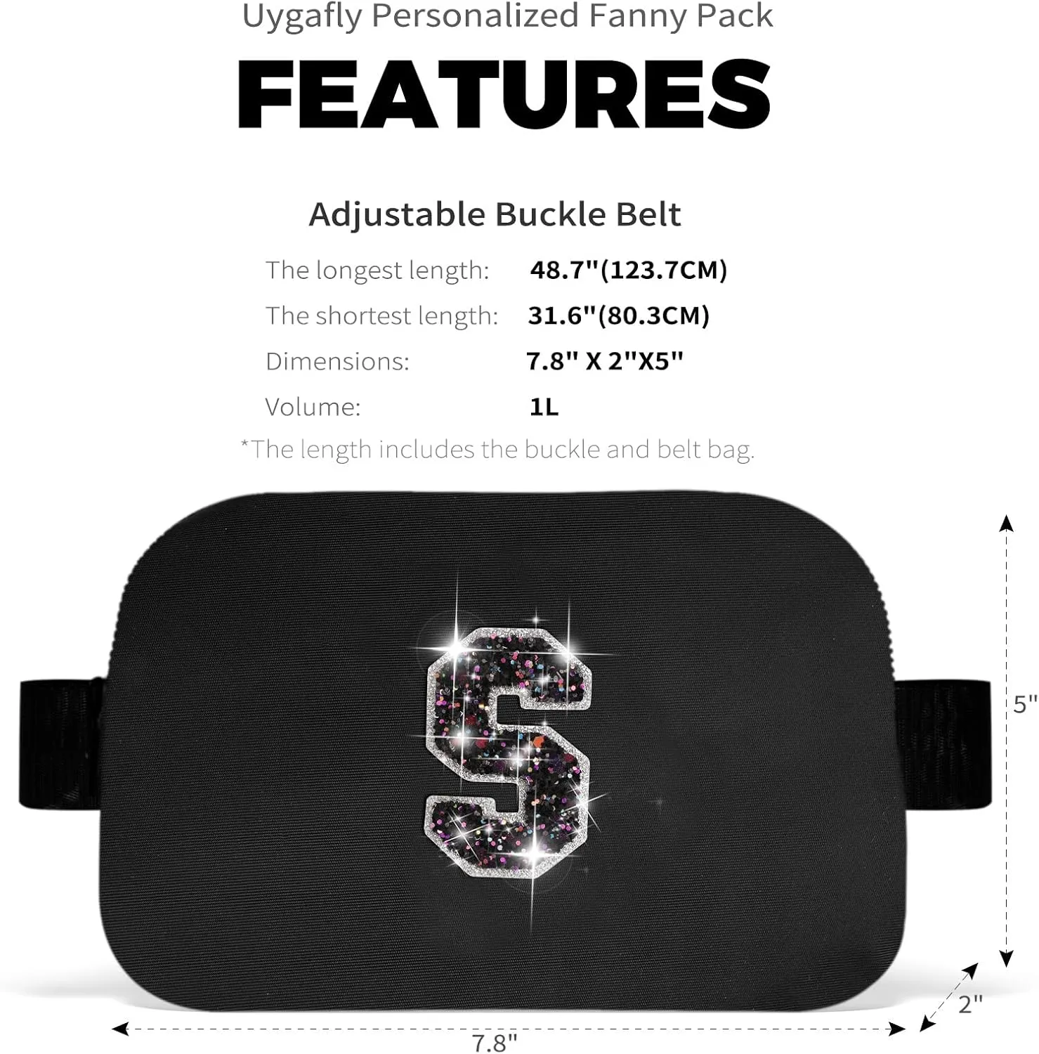 Gifts for Girls Teens Kids - Birthday Gifts for Daughter Sister, Essentials for Her, Travel Essentials, Cute Teen Trendy Stuff Waist Packs Belt Bag Crossbody Bag | Black, Initial S