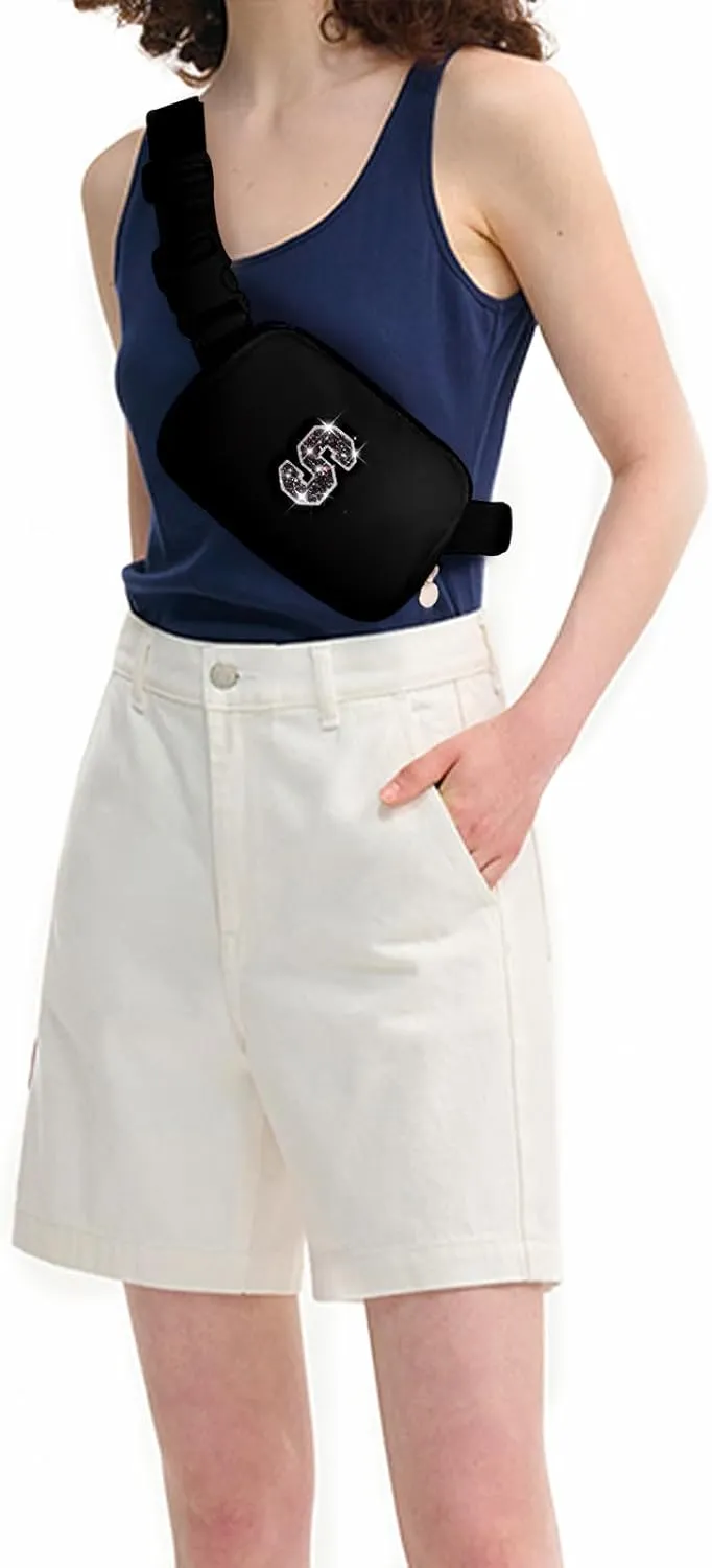 Gifts for Girls Teens Kids - Birthday Gifts for Daughter Sister, Essentials for Her, Travel Essentials, Cute Teen Trendy Stuff Waist Packs Belt Bag Crossbody Bag | Black, Initial S
