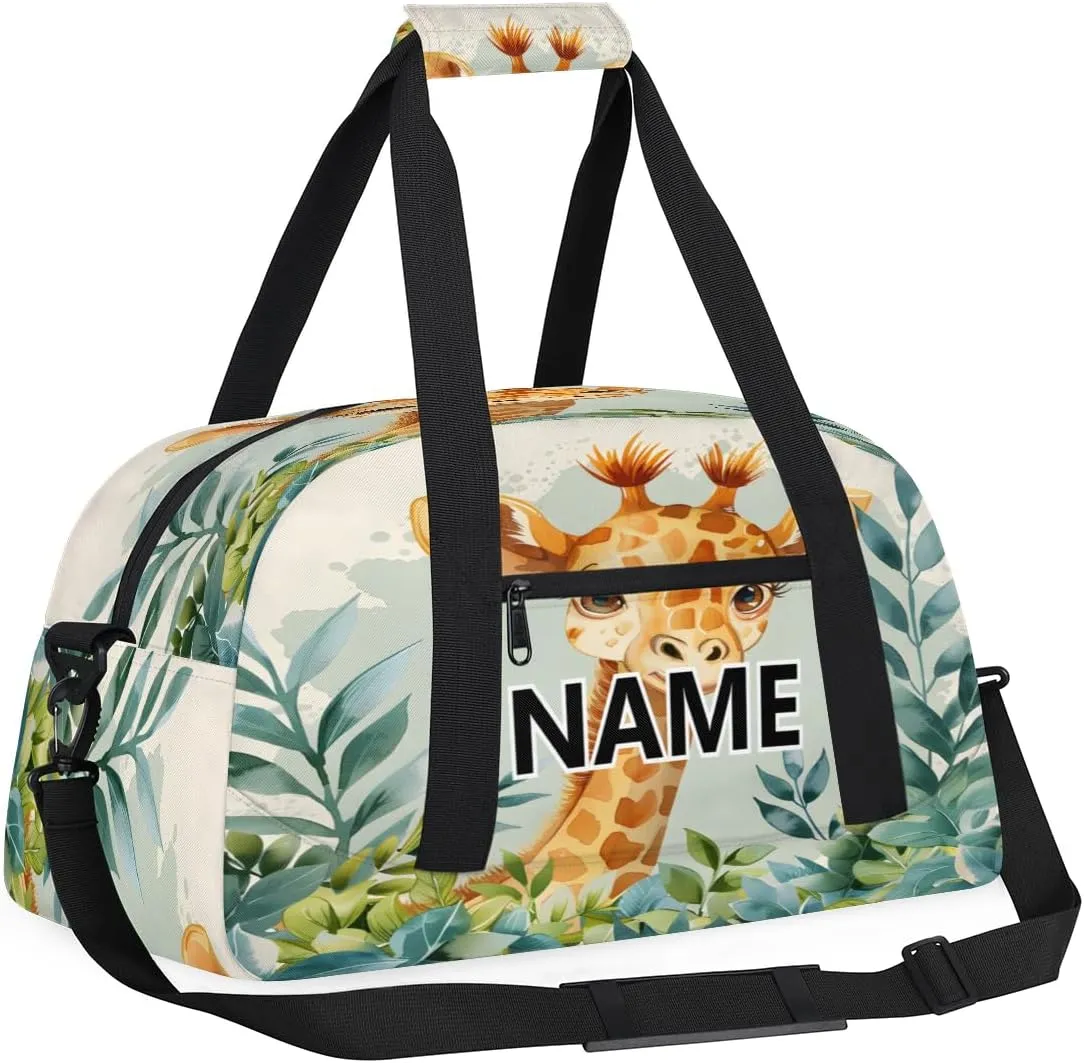 Giraffe Custom Small Gym Bag 18 inch for Women Men Personalized Animals Themed Carry On Overnight Weekender Bag for Travel Work Dance Sport