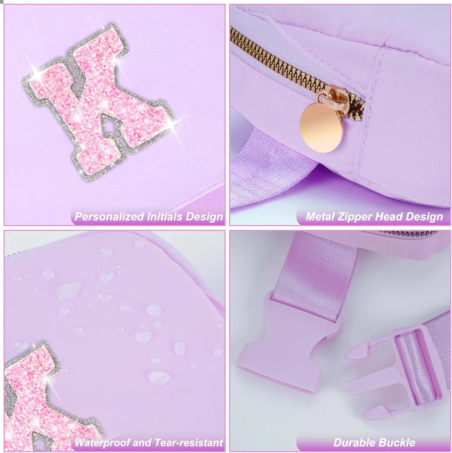 Girl Stuff - Teen Girl Gifts: Trendy Cross Body Belt Bags - Fanny Packs for Kids & Women | Lavender, Initial K