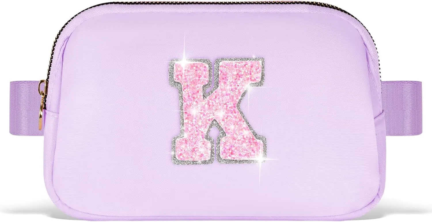 Girl Stuff - Teen Girl Gifts: Trendy Cross Body Belt Bags - Fanny Packs for Kids & Women | Lavender, Initial K