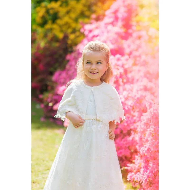 GIRLS CHAMPAGNE BEIGE TULLE BEADED & EMBROIDERED DRESS. CLEARANCE!