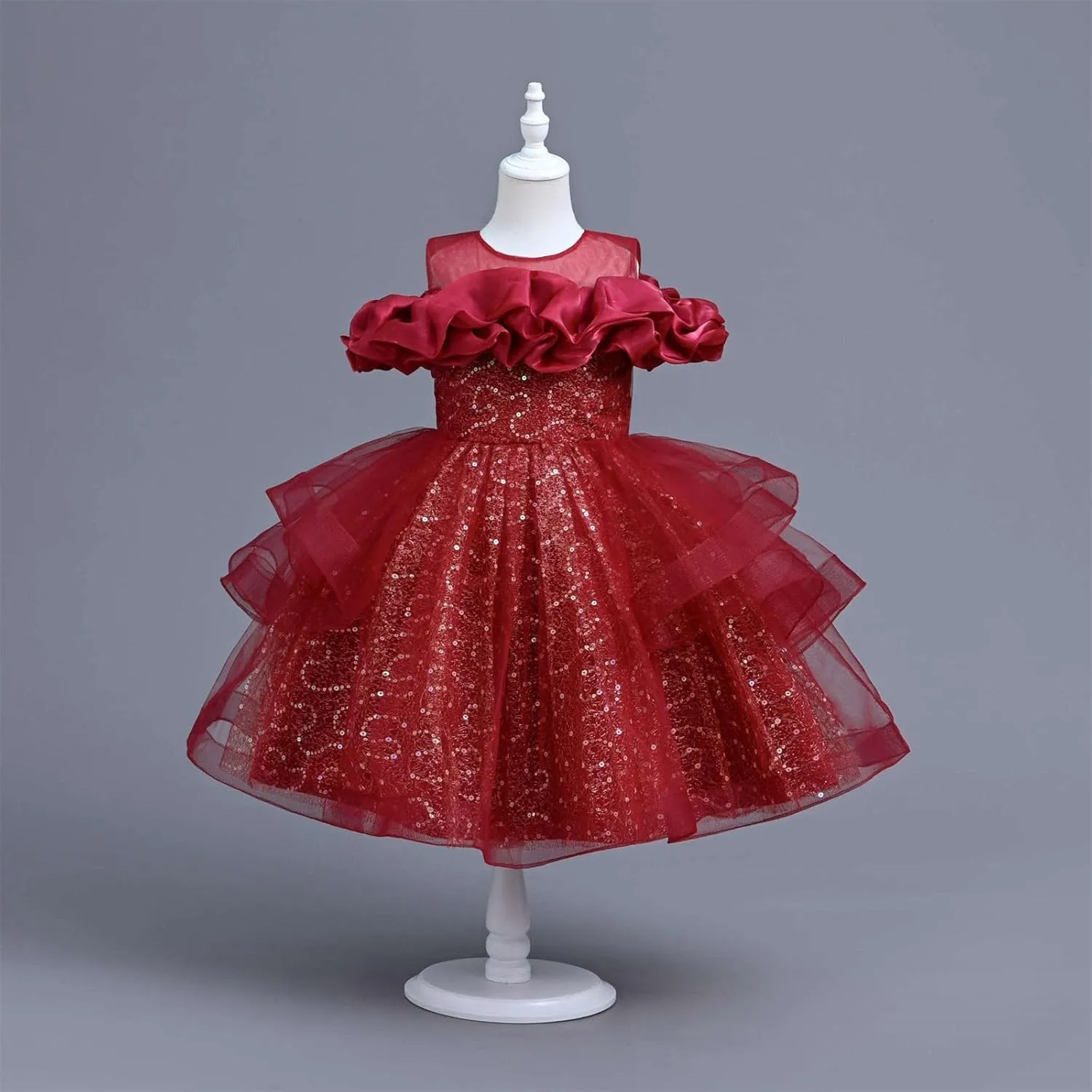 Girls Cold Shoulder Prom Gowns Wedding Part𝐲 Dresses Sequine Tulle Tutu Princess Dress Pageant Evening Gown