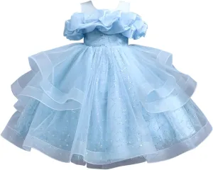 Girls Cold Shoulder Prom Gowns Wedding Part𝐲 Dresses Sequine Tulle Tutu Princess Dress Pageant Evening Gown