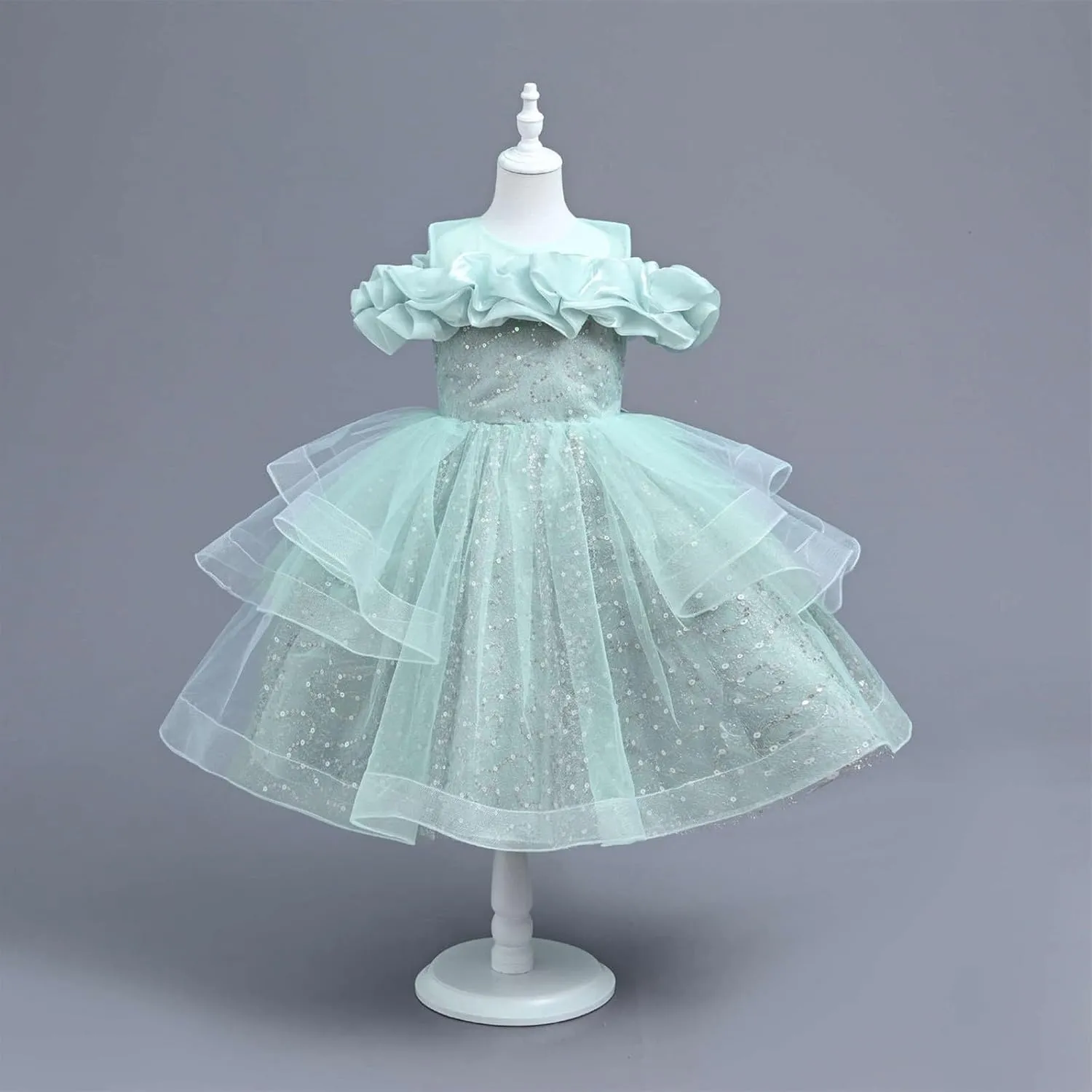 Girls Cold Shoulder Prom Gowns Wedding Part𝐲 Dresses Sequine Tulle Tutu Princess Dress Pageant Evening Gown