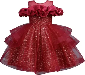 Girls Cold Shoulder Prom Gowns Wedding Part𝐲 Dresses Sequine Tulle Tutu Princess Dress Pageant Evening Gown