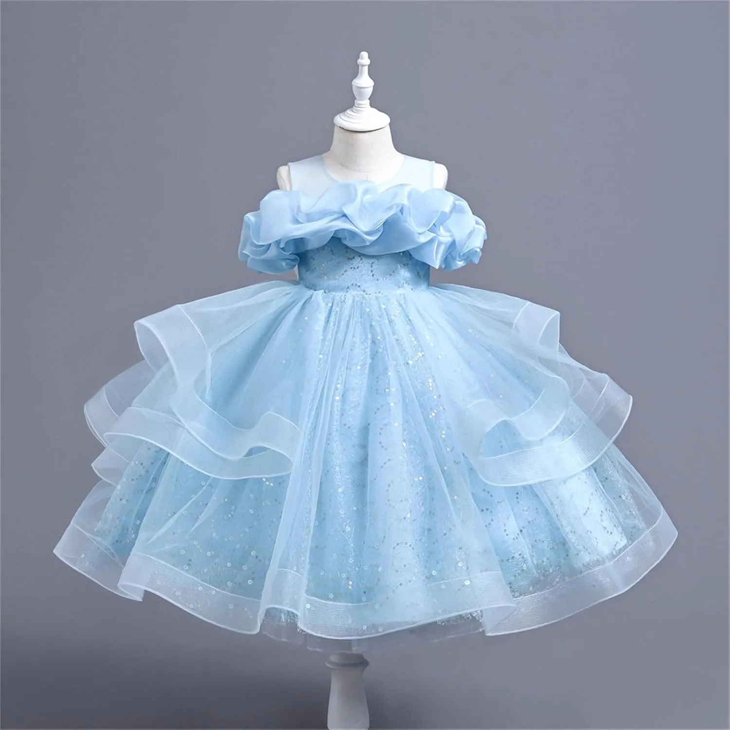 Girls Cold Shoulder Prom Gowns Wedding Part𝐲 Dresses Sequine Tulle Tutu Princess Dress Pageant Evening Gown