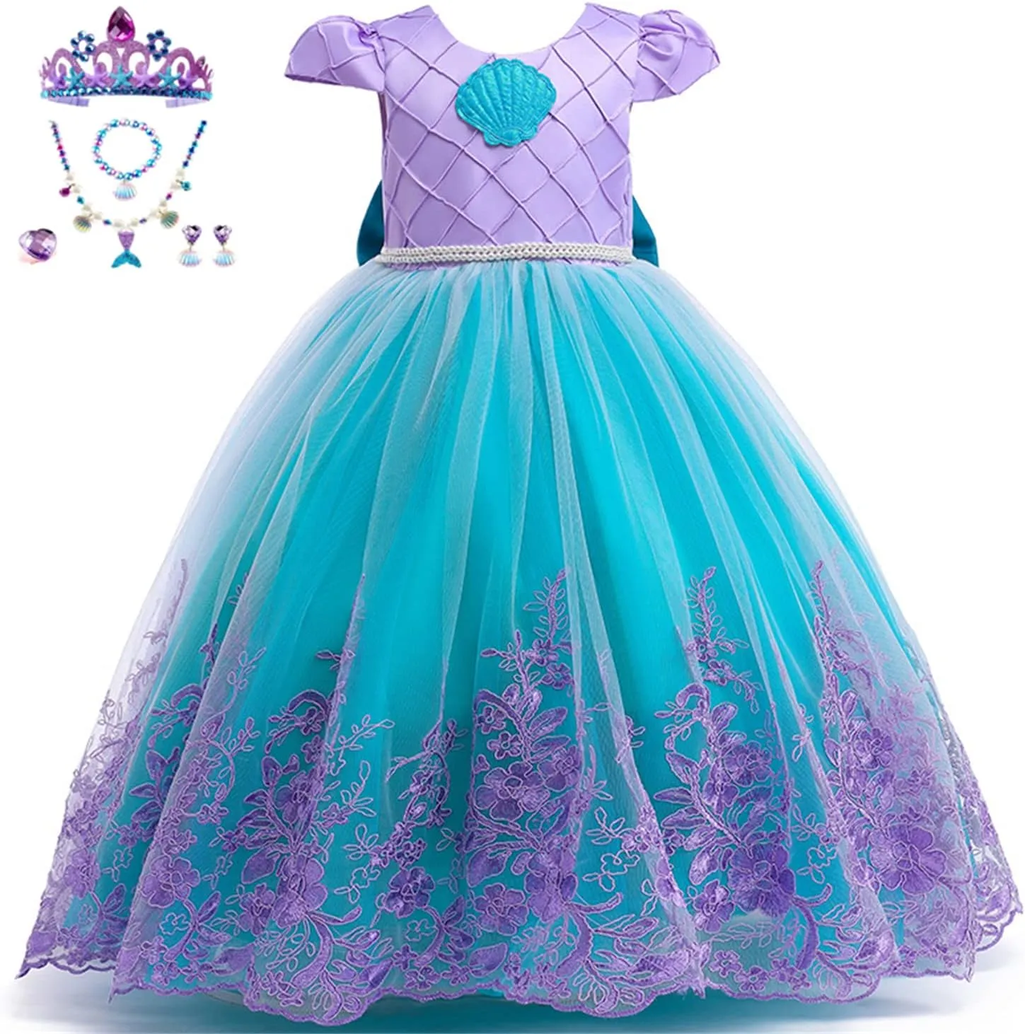 Girls Mermaid Princess Dress Kids Mermaid Costume Dress up for Ariel 8-9Years