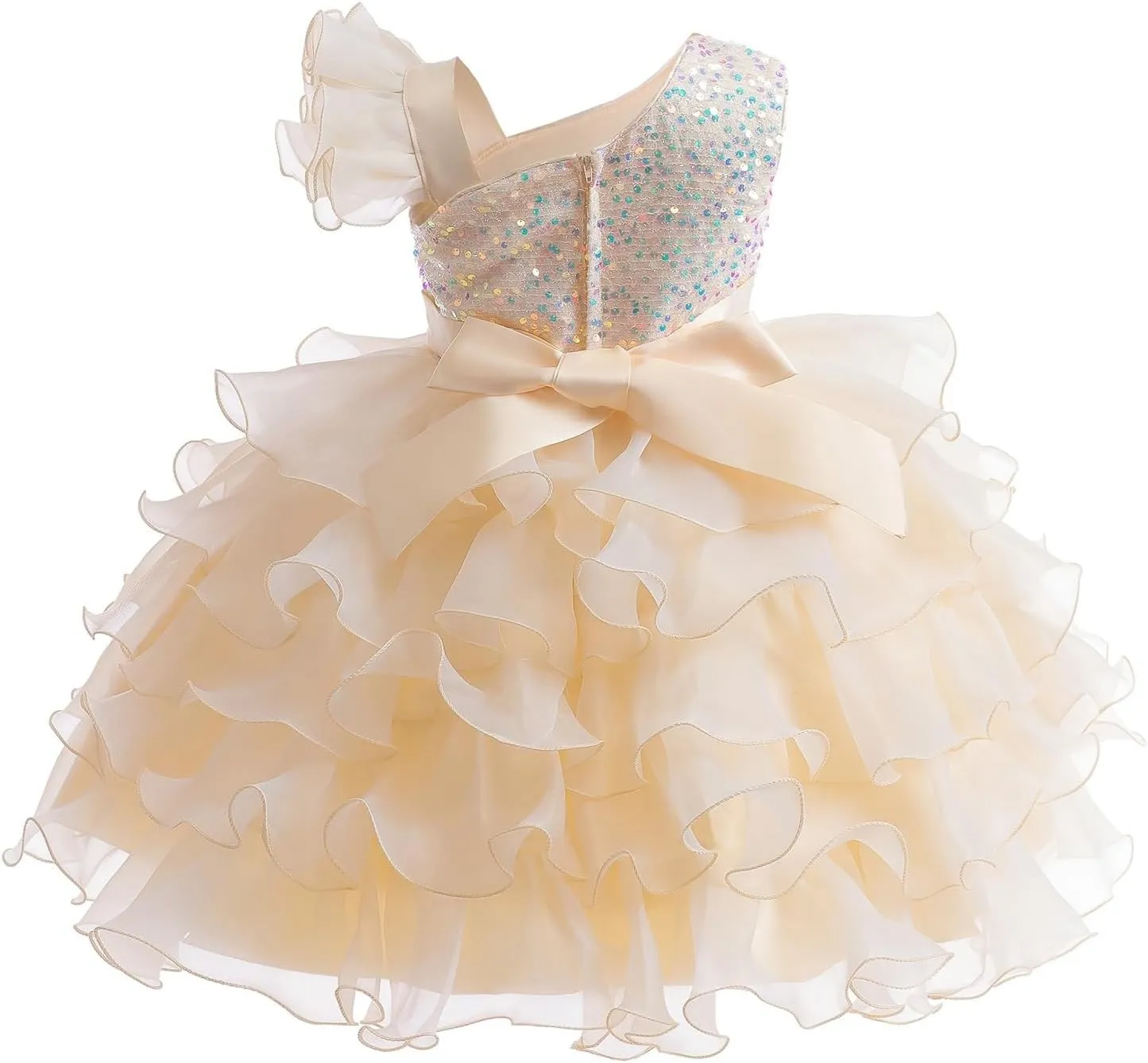 Girls One Shoulder Sequine Prom Gowns Pageant Wedding Evening Gown Birthday Part𝐲 Tiered Tulle Princess Dresses