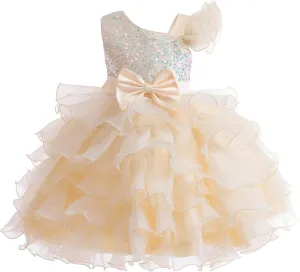 Girls One Shoulder Sequine Prom Gowns Pageant Wedding Evening Gown Birthday Part𝐲 Tiered Tulle Princess Dresses