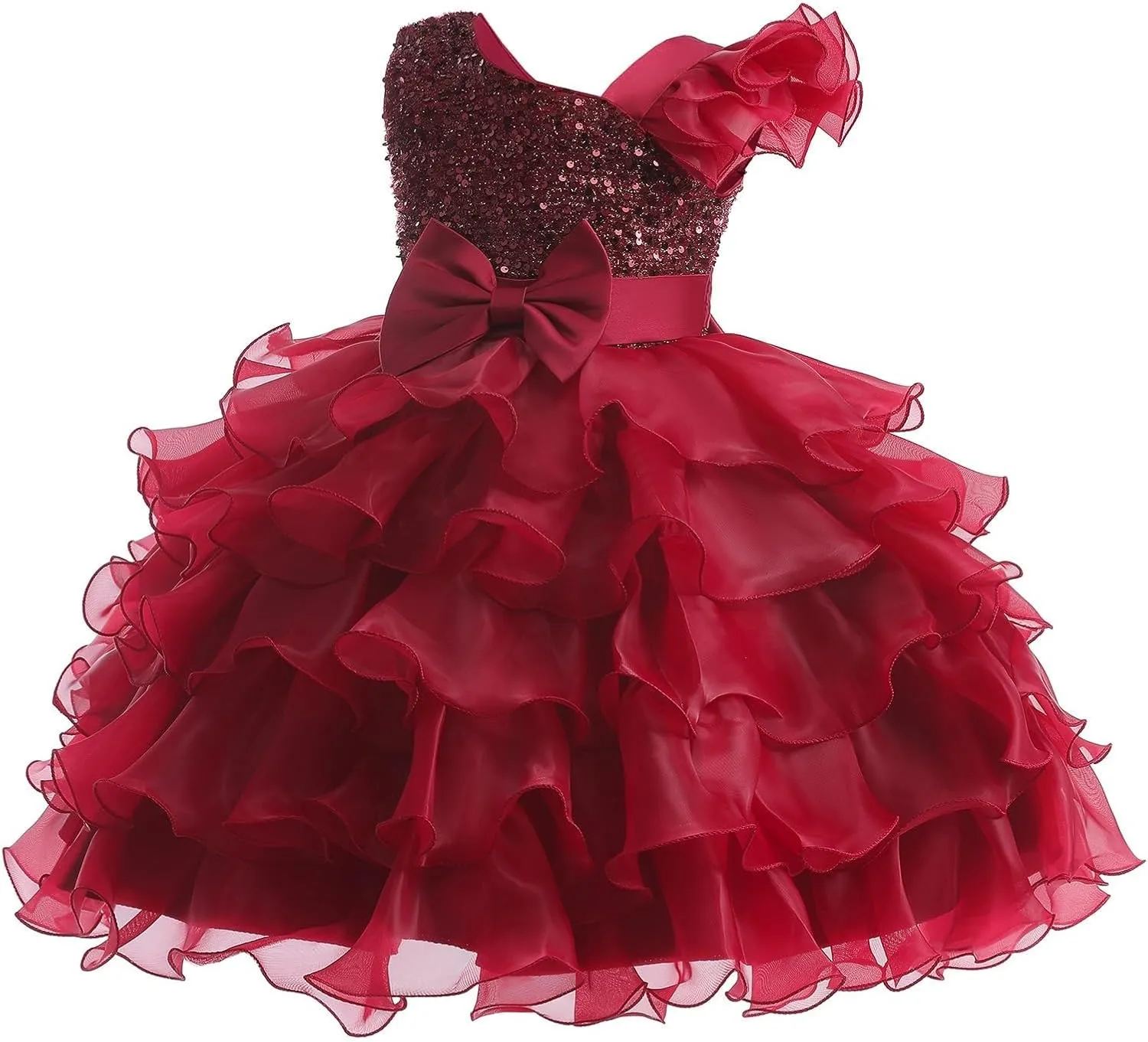 Girls One Shoulder Sequine Prom Gowns Pageant Wedding Evening Gown Birthday Part𝐲 Tiered Tulle Princess Dresses