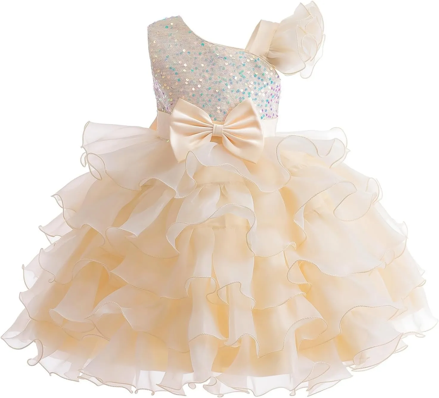 Girls One Shoulder Sequine Prom Gowns Pageant Wedding Evening Gown Birthday Part𝐲 Tiered Tulle Princess Dresses