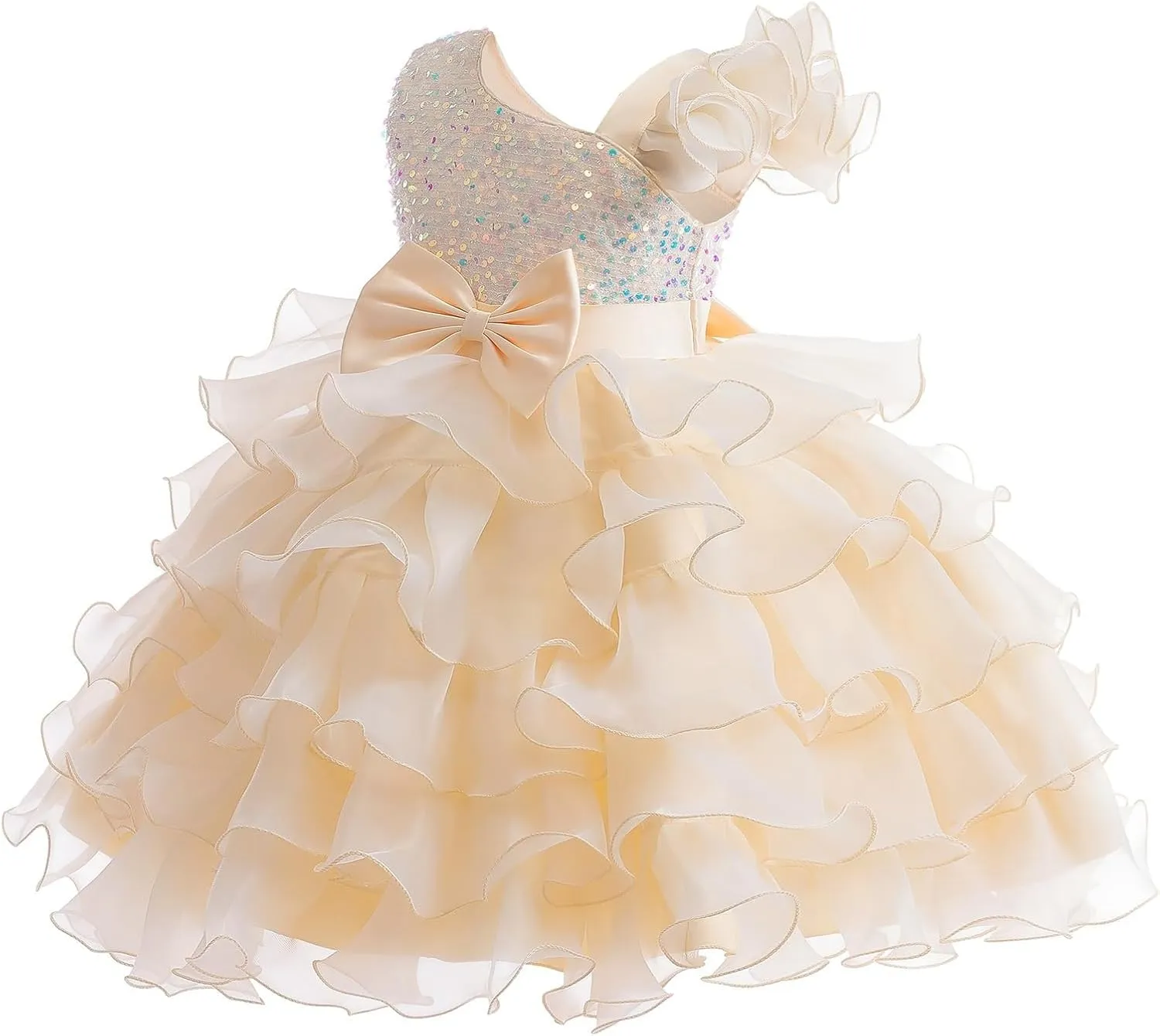 Girls One Shoulder Sequine Prom Gowns Pageant Wedding Evening Gown Birthday Part𝐲 Tiered Tulle Princess Dresses