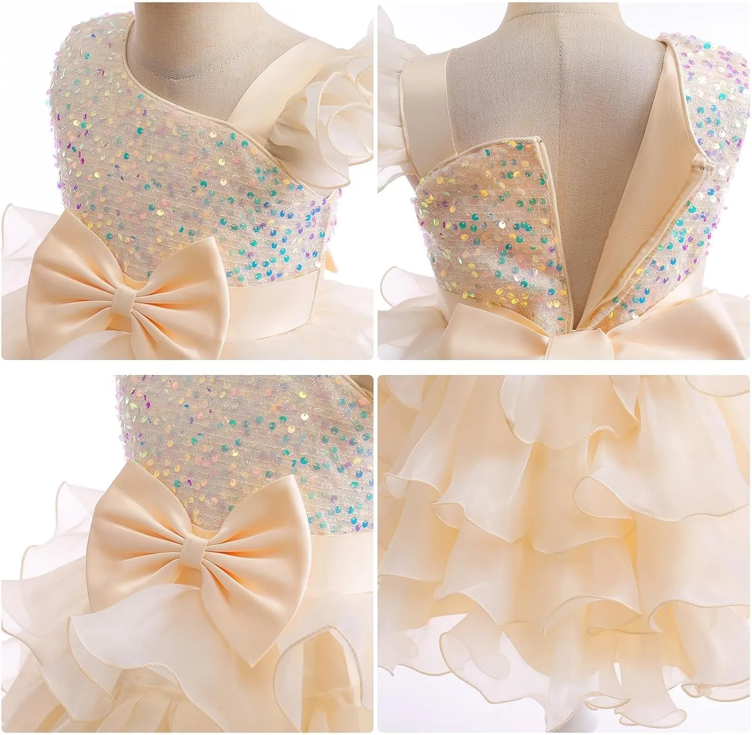 Girls One Shoulder Sequine Prom Gowns Pageant Wedding Evening Gown Birthday Part𝐲 Tiered Tulle Princess Dresses