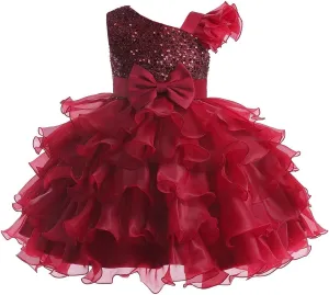 Girls One Shoulder Sequine Prom Gowns Pageant Wedding Evening Gown Birthday Part𝐲 Tiered Tulle Princess Dresses