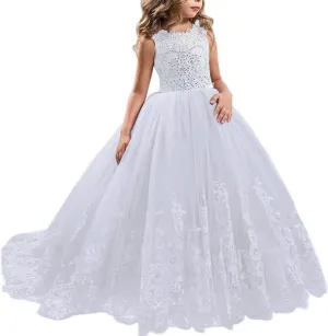 Girls Pageant Dress Long Tulle Princess Wedding Ball Gowns