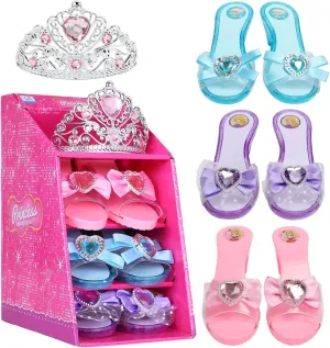 Girls Play Set! Princess Dress Up Shoes and Tiara (3 Pairs of Shoes   1 Tiara) Role Play Collection Fashion Princess Shoe for Little Girls