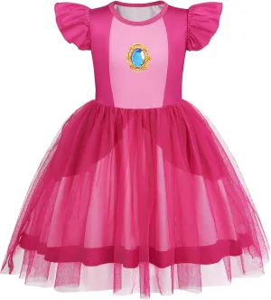 Girls Princess Peach Rosalina Daisy Dress Toddler Halloween Costume Tulle Mesh Cosplay Dresses