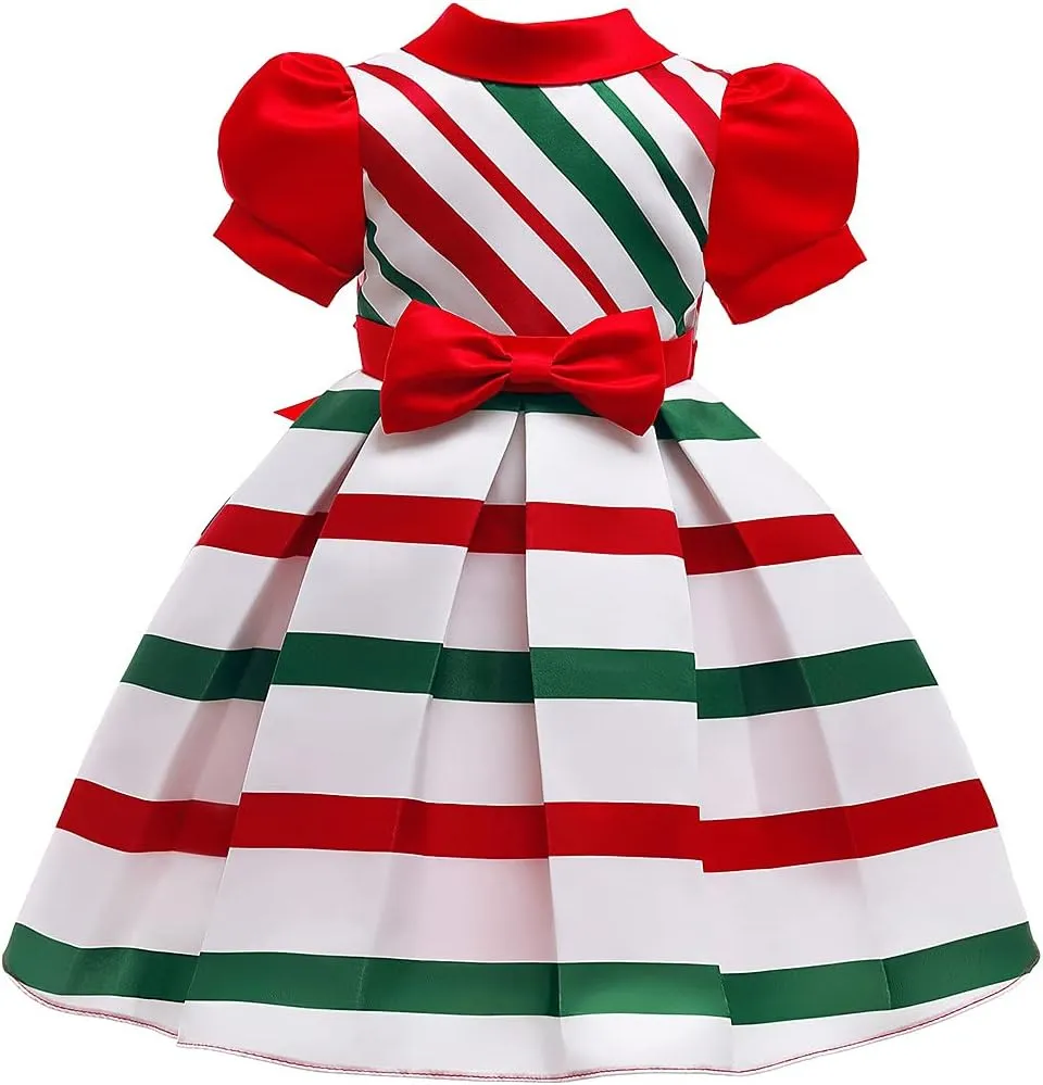 Girls Puff Sleeve Christmas Party Dress Kids Princess Birthday Pageant Ball Gown