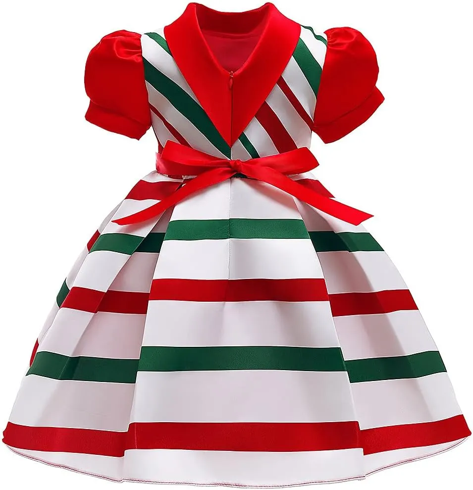 Girls Puff Sleeve Christmas Party Dress Kids Princess Birthday Pageant Ball Gown