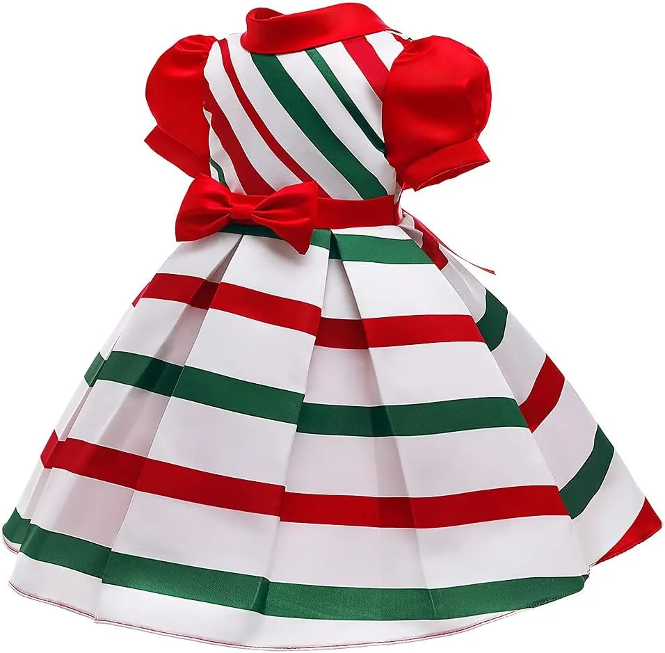 Girls Puff Sleeve Christmas Party Dress Kids Princess Birthday Pageant Ball Gown