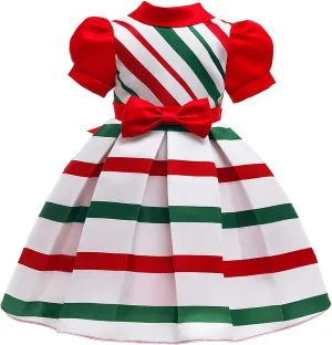 Girls Puff Sleeve Christmas Party Dress Kids Princess Birthday Pageant Ball Gown