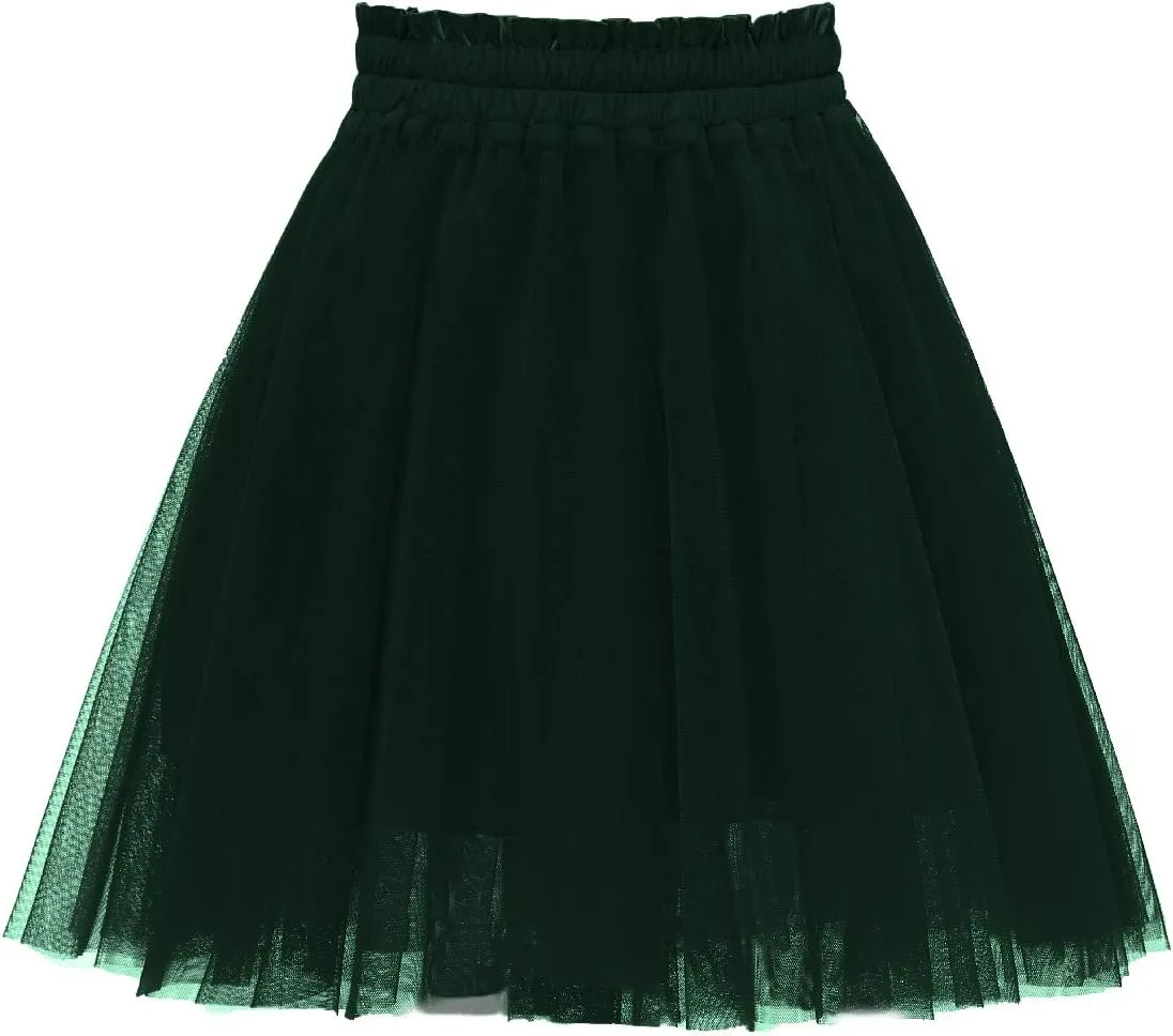 Girstunm Women's Elastic Waist Dancing Dress Princess Mesh Tulle Above Knee Skirts