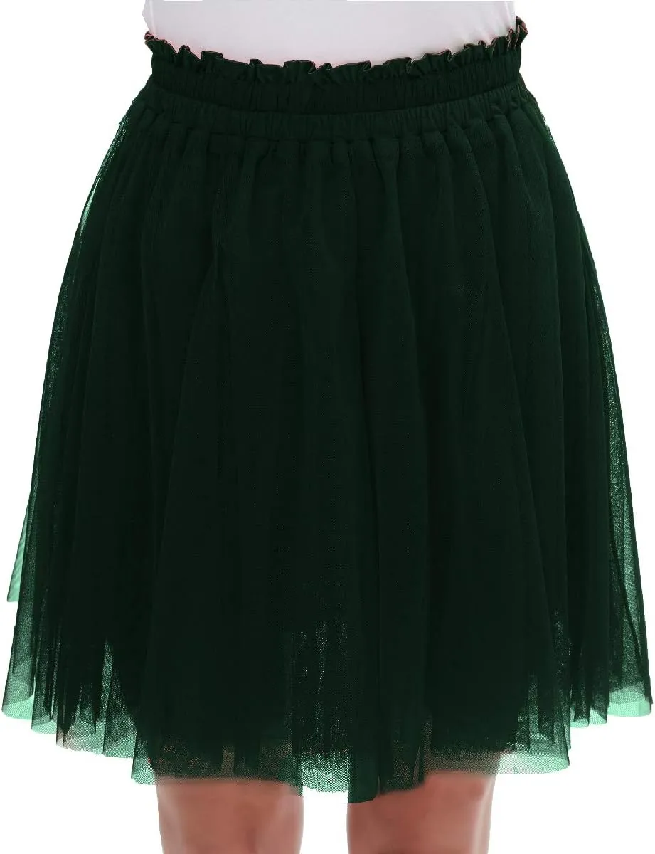 Girstunm Women's Elastic Waist Dancing Dress Princess Mesh Tulle Above Knee Skirts