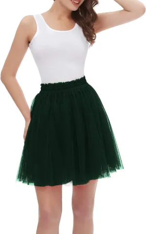 Girstunm Women's Elastic Waist Dancing Dress Princess Mesh Tulle Above Knee Skirts