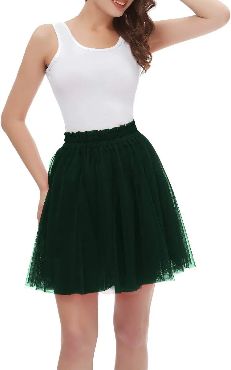 Girstunm Women's Elastic Waist Dancing Dress Princess Mesh Tulle Above Knee Skirts