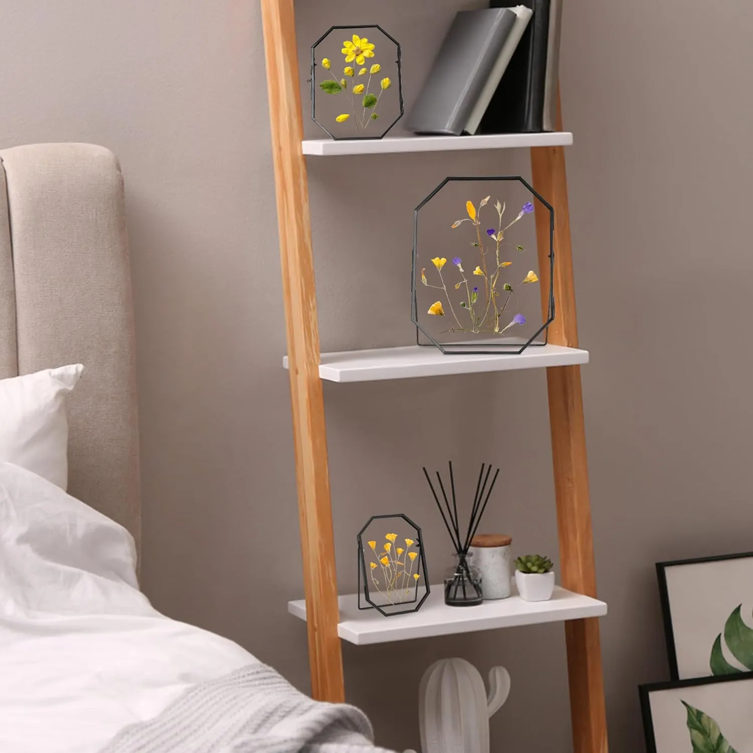 Glass Pressed Flower Frame Handmade, Metal Floating Picture Frame, Double Glass for Tabletop Display, Unique Brass Octagon, Black, 8x10 Inches (FRAME ONLY)