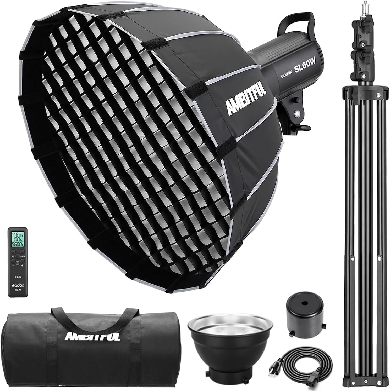 Godox SL-60W CRI 95  LED Video Light SL60W White 5600K Version 60WS Bowens Mount with P60 Quick Installation Soft Box,Carrying Bag, Light Stand