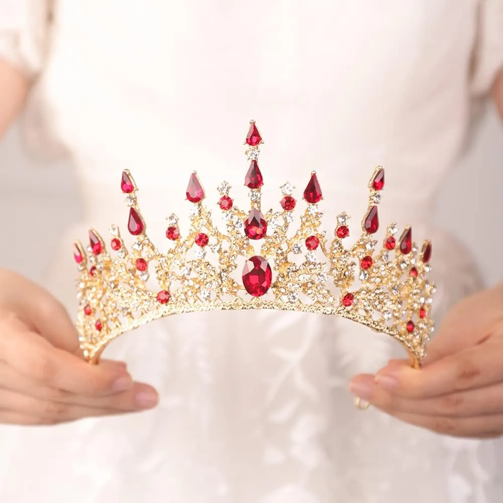 Gold Tiara Crystal Crown Baroque Rhinestone Queen Princess Pageant Crown Headpieces for Women Girl Birthday Wedding