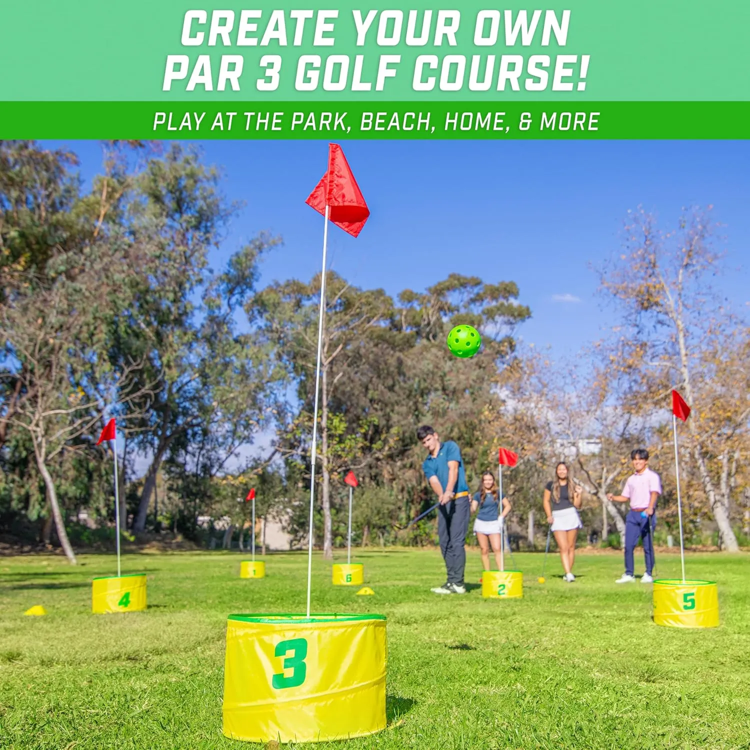 GoSports Yard Links Golf Game - Choose 3, 6, or 9 Hole Course - Includes Golf Buckets, Tee Markers, and Balls