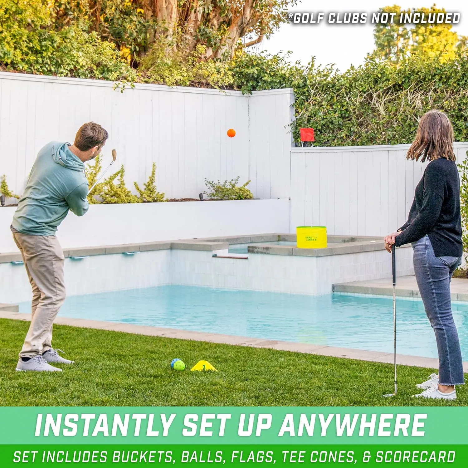 GoSports Yard Links Golf Game - Choose 3, 6, or 9 Hole Course - Includes Golf Buckets, Tee Markers, and Balls