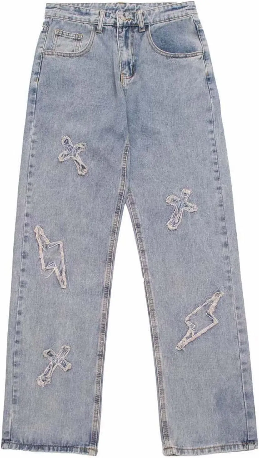 Gothic Men's Crossbody Patch Distressed Harajuku Jeans