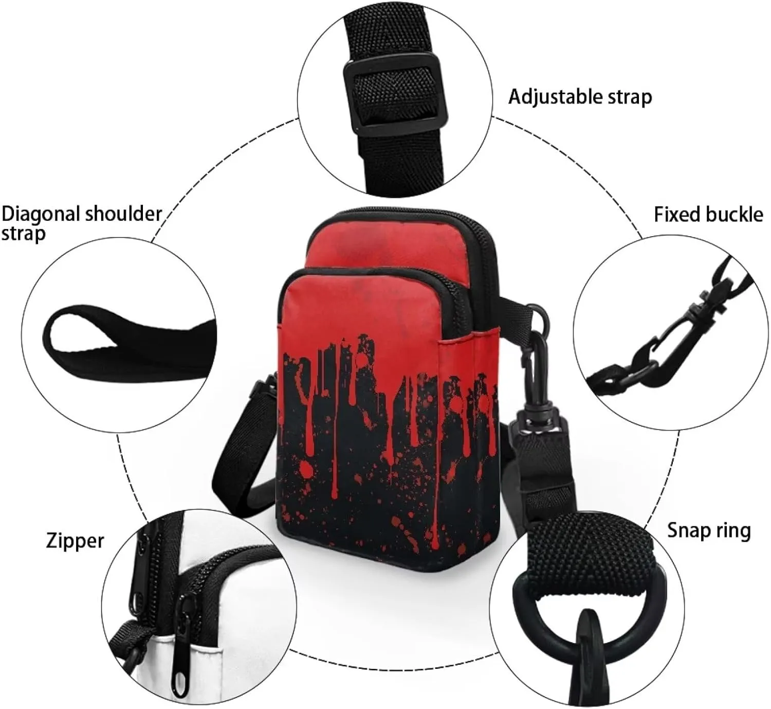 Gothic Small Crossbody Bag for Women Lightweight Cell Phone Purse, Bloody Rose Shoulder Wallet with Zipper Pocket