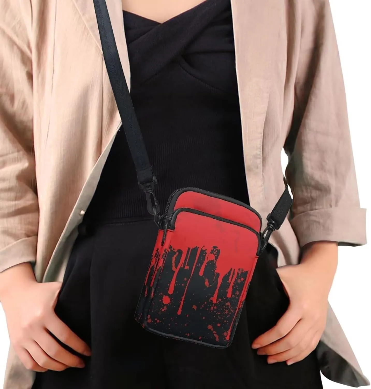 Gothic Small Crossbody Bag for Women Lightweight Cell Phone Purse, Bloody Rose Shoulder Wallet with Zipper Pocket