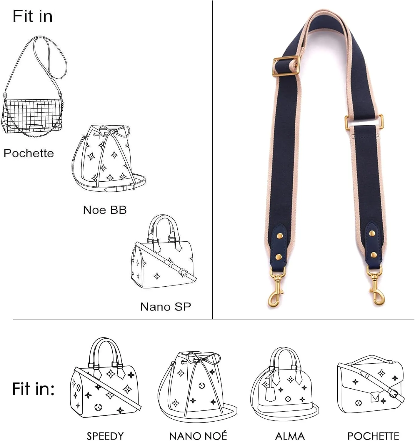 GOXTECH Purse Strap Replacement Crossbody Handbag Stripe Wide Adjustable